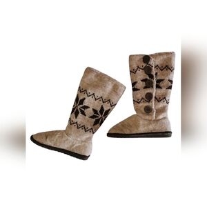 Muk Luks A La Mode Knit Sweater Boots Faux Fur Sherpa Winter Cozy Sz 8